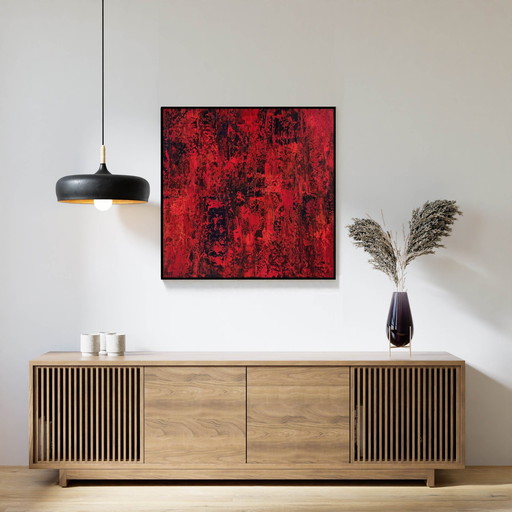 Frances Eckhardt - Abstract rood schilderij 60x60 cm + lijst