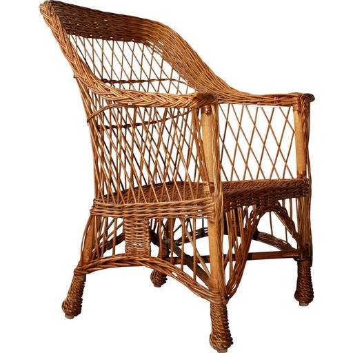 Vintage geweven rotan fauteuil