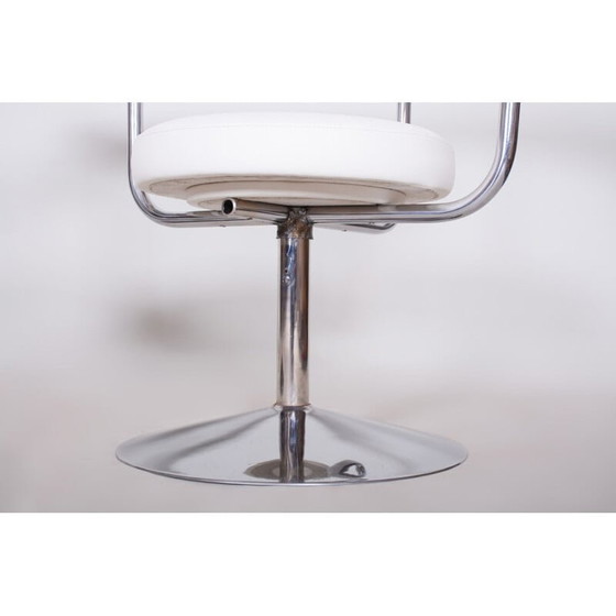 Image 1 of Paar vintage witte draaibare leren en stalen fauteuils, jaren 1940