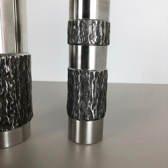 Image 1 of Paar vintage brutalistische stalen vazen, Duitsland 1970