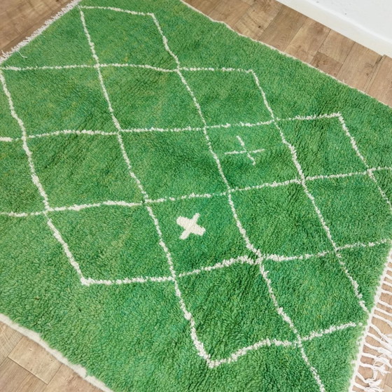 Image 1 of Petit Tapis Marocain Fait Main En Laine Verte - Kleine Handgemaakte Marokkaanse Wollen Tapijt In Het Groen