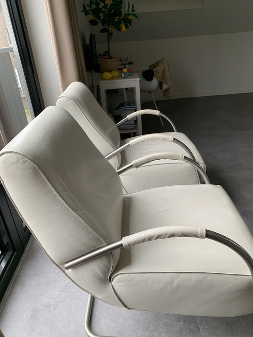 2 Crème Witte Lederen Jess Design Fauteuils