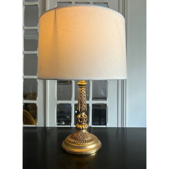 Image 1 of Vintage messing lamp met bladdecoratie, 1950