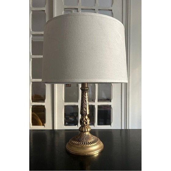 Image 1 of Vintage messing lamp met bladdecoratie, 1950