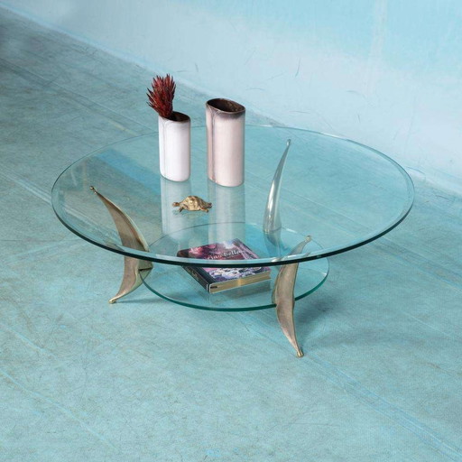 Space age Italiaans design salontafel brass coffee table