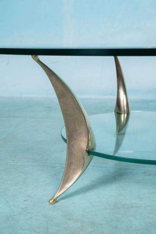 Space age Italiaans design salontafel brass coffee table