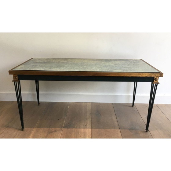 Image 1 of Vintage stalen salontafel met patina en vergulding, 1940