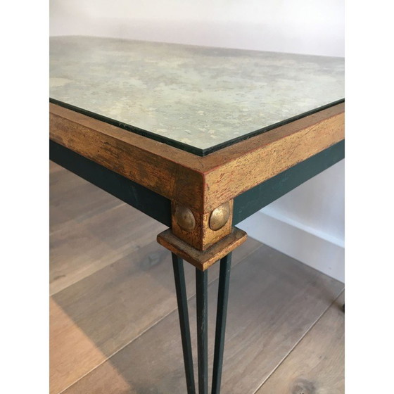 Image 1 of Vintage stalen salontafel met patina en vergulding, 1940