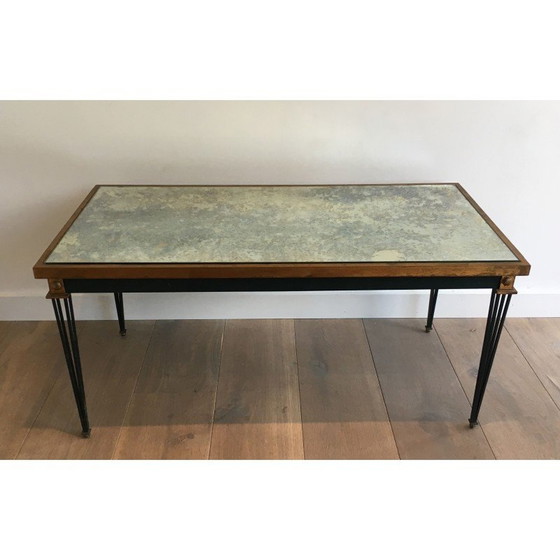 Image 1 of Vintage stalen salontafel met patina en vergulding, 1940