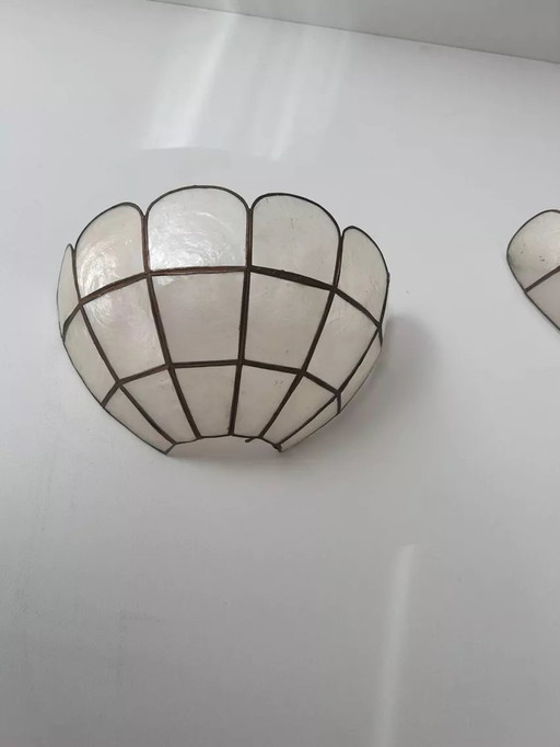 2X Vintage wandlamp van parelmoer, Frankrijk 1970