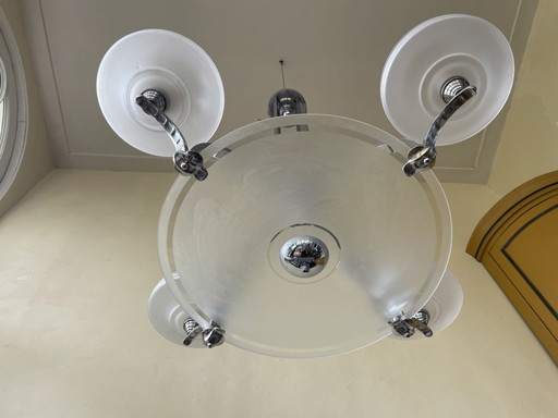 Grote Art Deco 1930 Lamp Hanglamp 4 Arms Verchroomd