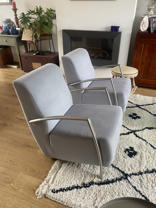 2x Vintage industriële fauteuils