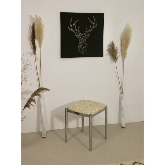 Image 1 of Vintage kruk in jacquard fluweel en verchroomd metaal voor Casamance