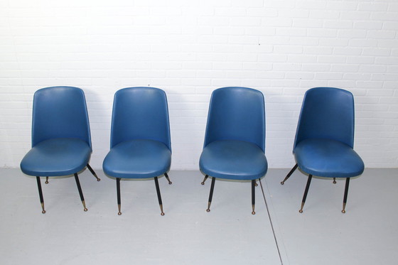 Image 1 of 4x Mid Century eetkamerstoelen met messing poten, set