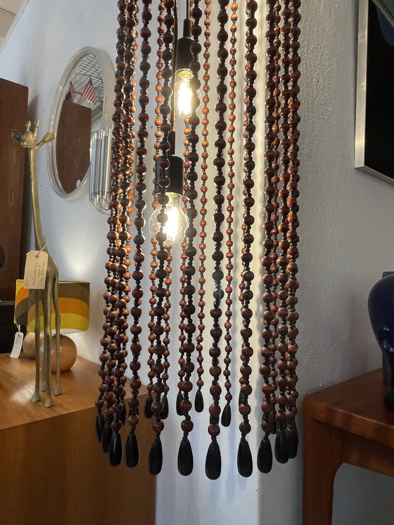 Image 1 of Vintage Hanglamp Met Houten Kralen, Temde Leuchten, 1960'S