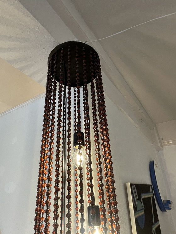 Image 1 of Vintage Hanglamp Met Houten Kralen, Temde Leuchten, 1960'S