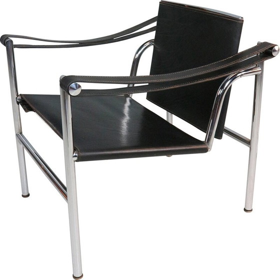 Image 1 of Vintage model LC1 fauteuil in chroomstaal en zwart leer voor Cassina, Italië 1970