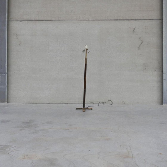 Image 1 of Vintage vloerlamp van hout en messing, Frankrijk 1950