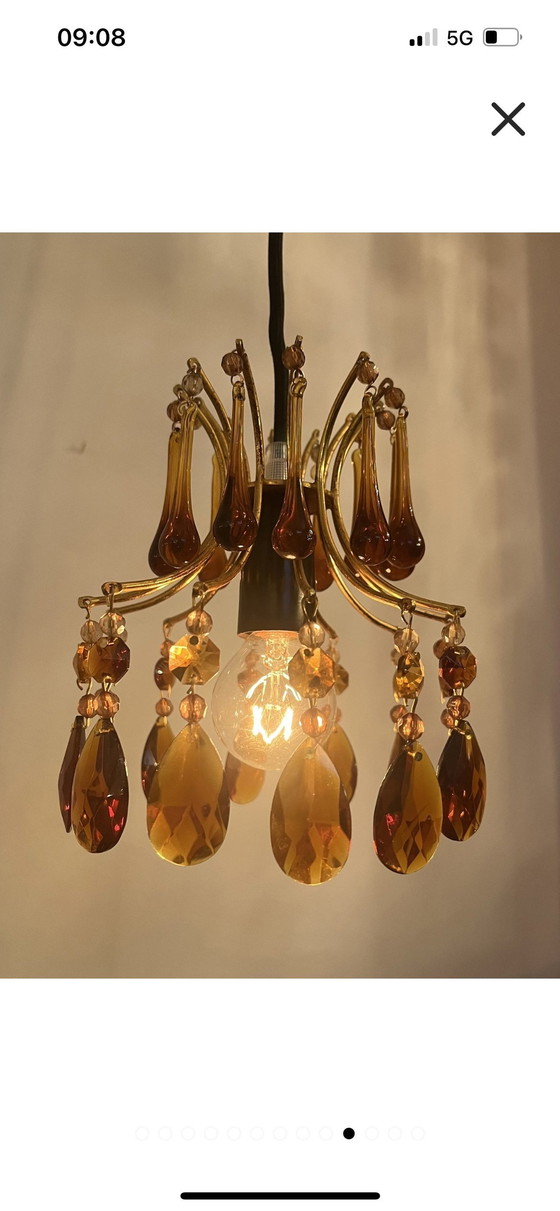 Image 1 of Hanglamp Kroonluchter Vintage Teardrop Pegels Smoked Rookglas