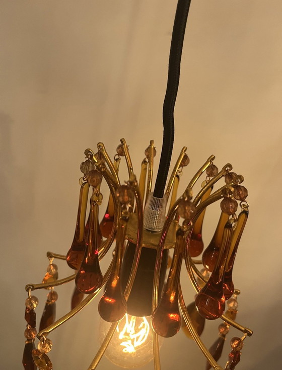 Image 1 of Hanglamp Kroonluchter Vintage Teardrop Pegels Smoked Rookglas