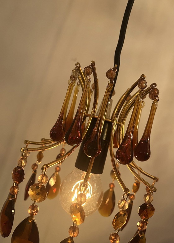 Image 1 of Hanglamp Kroonluchter Vintage Teardrop Pegels Smoked Rookglas