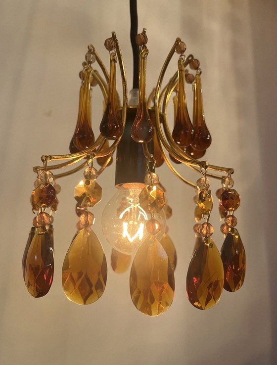 Image 1 of Hanglamp Kroonluchter Vintage Teardrop Pegels Smoked Rookglas