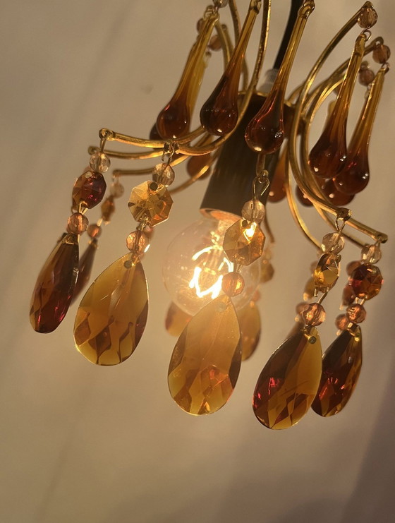 Image 1 of Hanglamp Kroonluchter Vintage Teardrop Pegels Smoked Rookglas