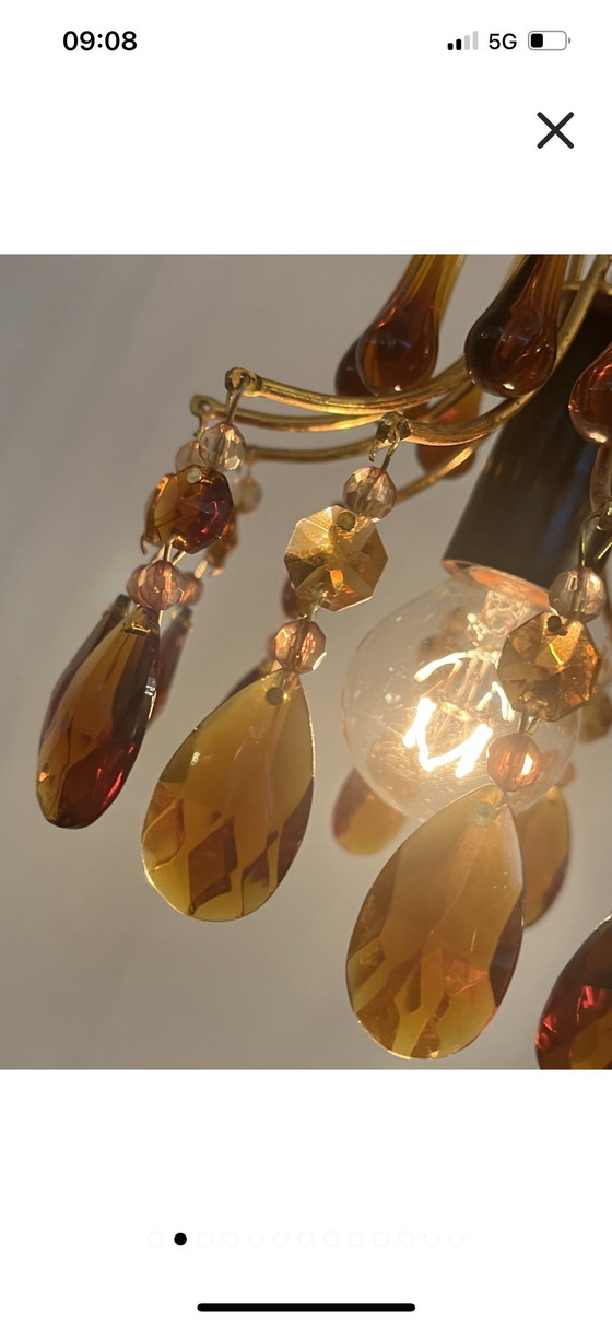 Image 1 of Hanglamp Kroonluchter Vintage Teardrop Pegels Smoked Rookglas