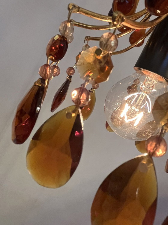 Image 1 of Hanglamp Kroonluchter Vintage Teardrop Pegels Smoked Rookglas