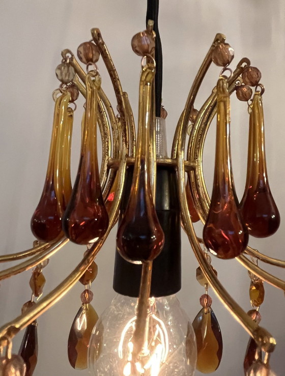 Image 1 of Hanglamp Kroonluchter Vintage Teardrop Pegels Smoked Rookglas