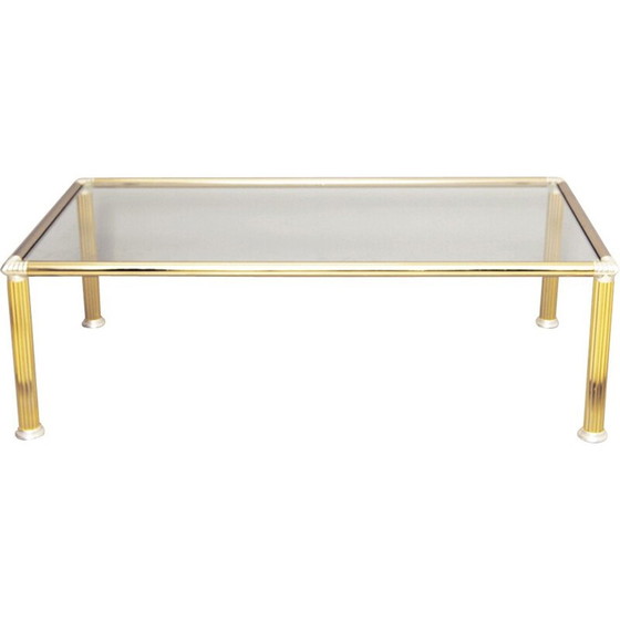 Image 1 of Vintage salontafel met kolompoten van chroom en messing, 1970