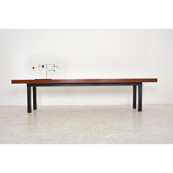 Image 1 of Vintage mahoniehouten en zwart metalen console, 1960