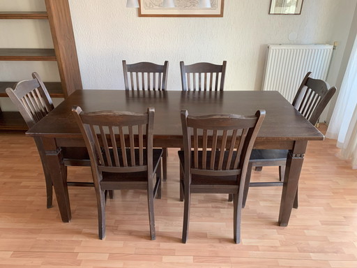 Vintage Eetkamertafel + 6 Stoelen