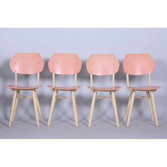 Image 1 of Set van 4 mid-century stoelen in beukenhout van Jitona Sobeslav, Tsjechië 1950