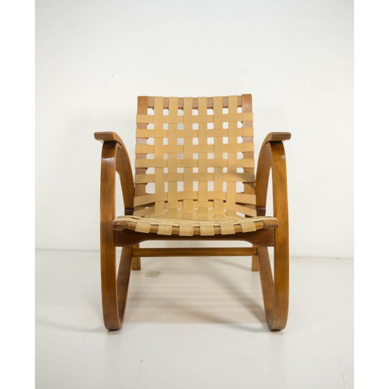 Image 1 of Vintage Art Deco fauteuil in gebogen beukenhout en wol van Jan Vanek, 1930
