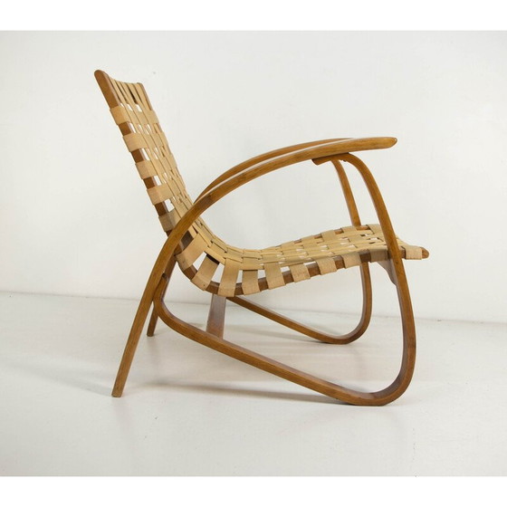 Image 1 of Vintage Art Deco fauteuil in gebogen beukenhout en wol van Jan Vanek, 1930