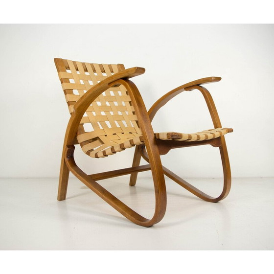 Image 1 of Vintage Art Deco fauteuil in gebogen beukenhout en wol van Jan Vanek, 1930