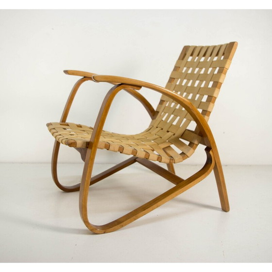 Image 1 of Vintage Art Deco fauteuil in gebogen beukenhout en wol van Jan Vanek, 1930