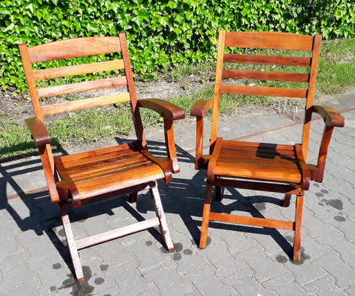 2 Teakhouten bistrostoelen, inklapbaar