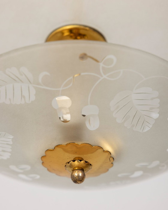 Image 1 of Vintage kroonluchter 1940S in gedecoreerd kristal en messing Italiaans ontwerp