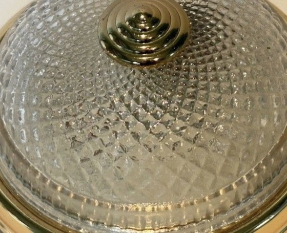 Image 1 of Vintage Hublot plafondlamp in metaal, goud messing, geslepen glazen diamanten spikes - 20e Eeuw