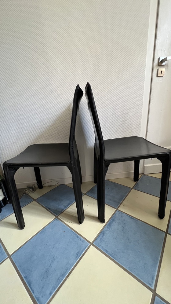 Image 1 of 6 X Cassina Cab 412 , zwart leder, Mario Bellini