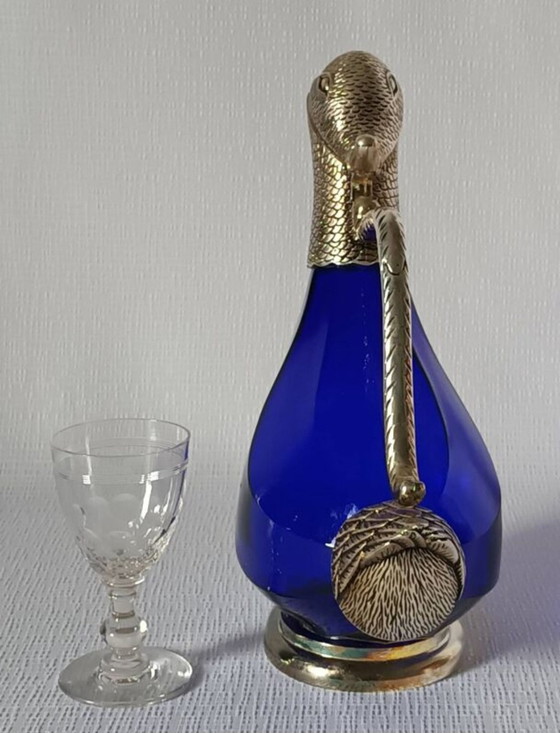 Image 1 of Glas en metaal karaf verzilverd 20e eeuw