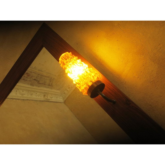 Image 1 of Vintage rozenhouten wandspiegel met amberkleurige verlichting, Denemarken 1960
