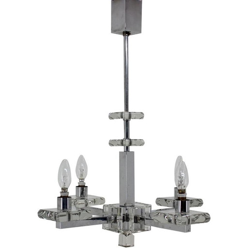 Unieke Bauhaus kroonluchter van chroom en glas, jaren 1930