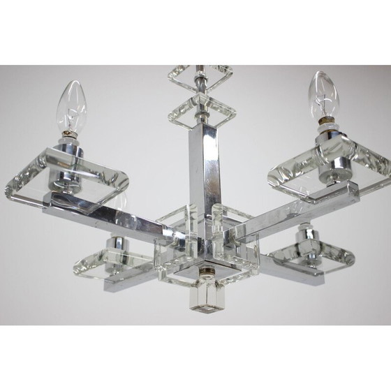 Image 1 of Unieke Bauhaus kroonluchter van chroom en glas, jaren 1930