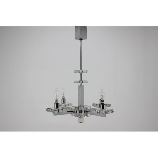 Unieke Bauhaus kroonluchter van chroom en glas, jaren 1930