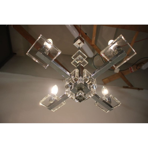 Image 1 of Unieke Bauhaus kroonluchter van chroom en glas, jaren 1930