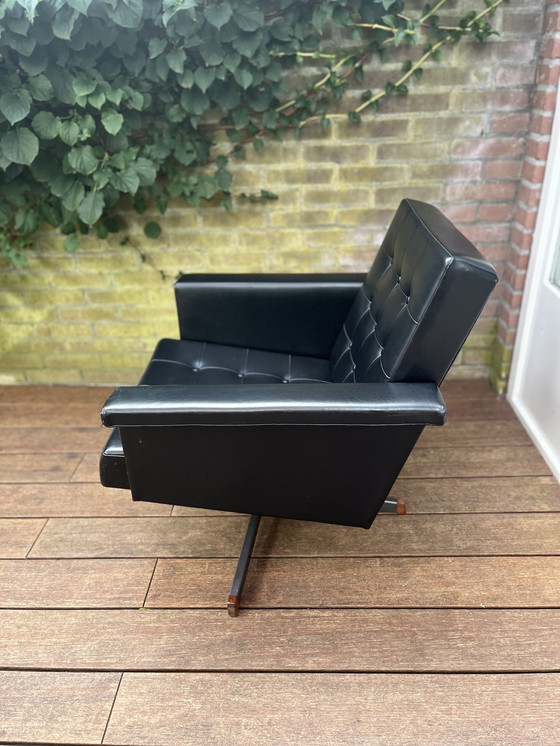 Image 1 of Mid-Century Leren Draai Fauteuil