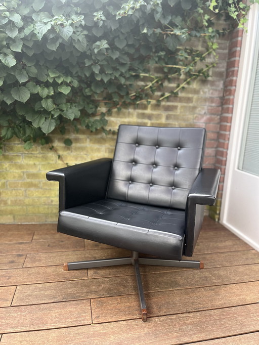 Mid-Century Leren Draai Fauteuil